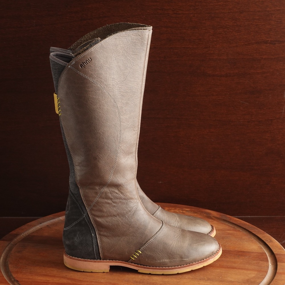 Ahnu Tall Boots Women SZ 7.5 Pewter Helena Leather Riding Outdoor Casual Comfort
